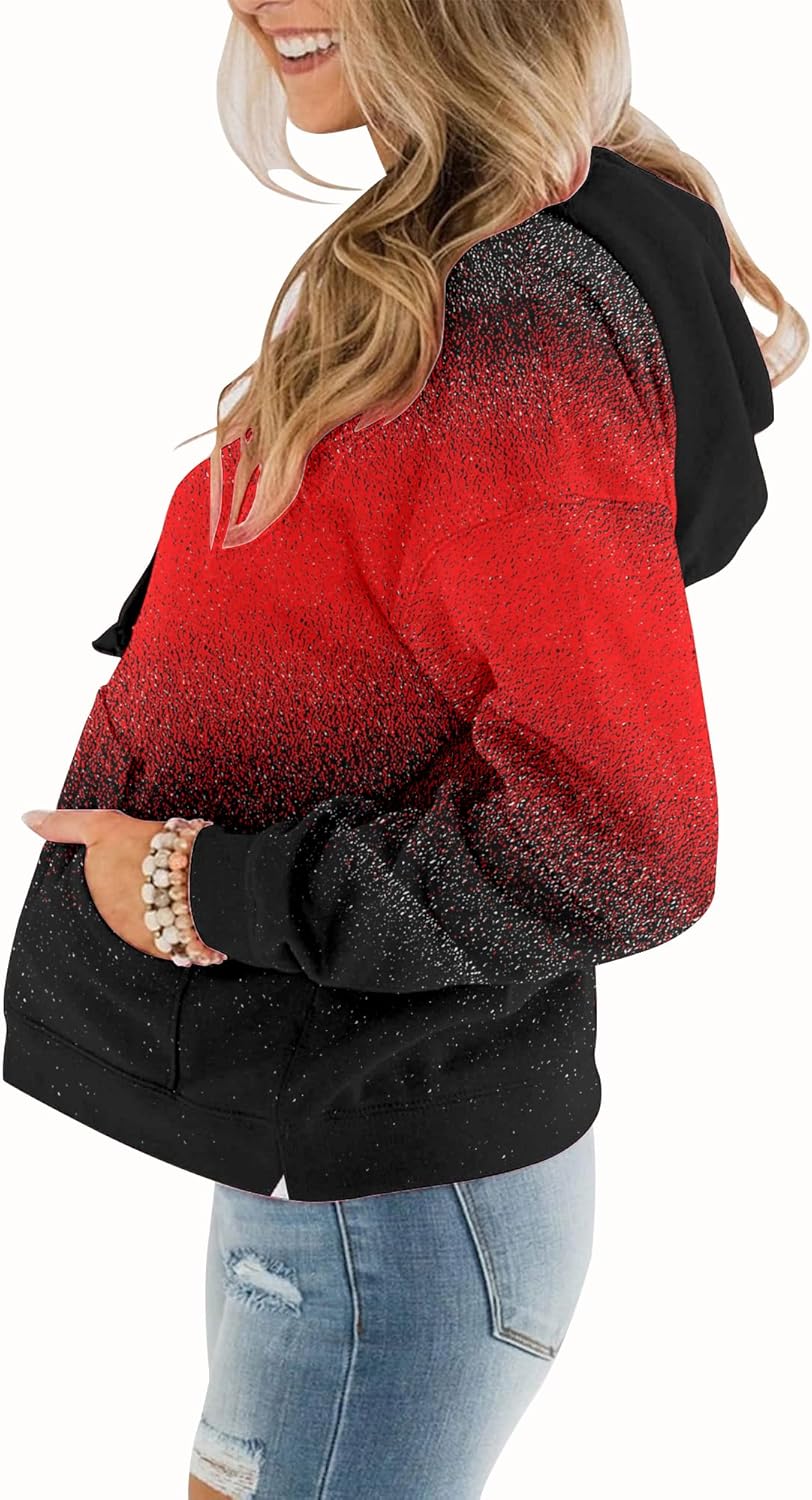 Womens Casual Hoodies Crew Neck Long Sleeve Sweatshirts with Pocket Lightweight Pullover Tops
