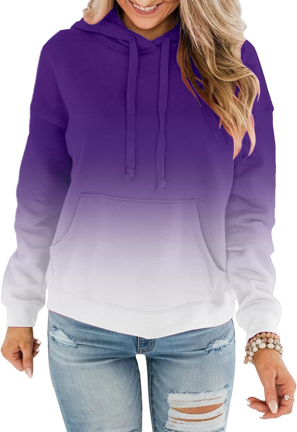 Womens Casual Hoodies Crew Neck Long Sleeve Sweatshirts with Pocket Lightweight Pullover Tops