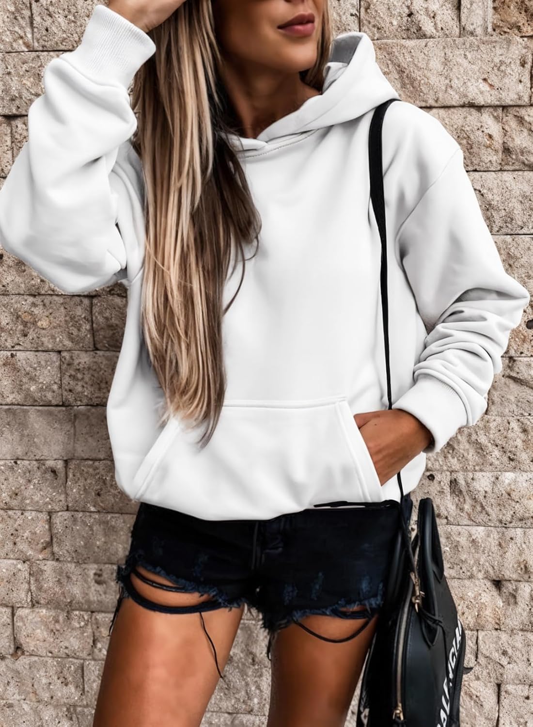 Women's Casual Hoodies Long Sleeve Solid Lightweight Pullover Tops Loose Sweatshirt with Pocket