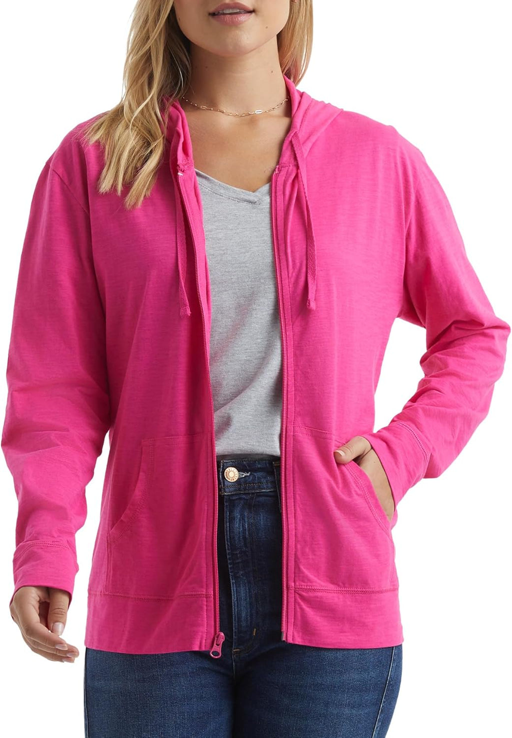 Women’s Slub Knit Full-Zip Hoodie, Textured Cotton Zip-Up T-Shirt Hoodie for Women