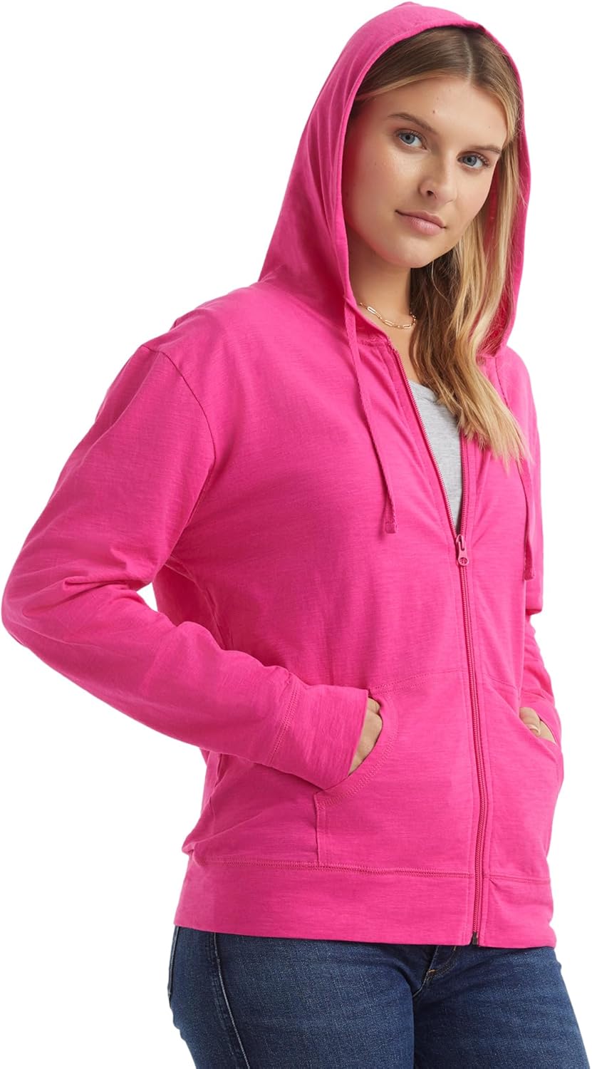 Women’s Slub Knit Full-Zip Hoodie, Textured Cotton Zip-Up T-Shirt Hoodie for Women