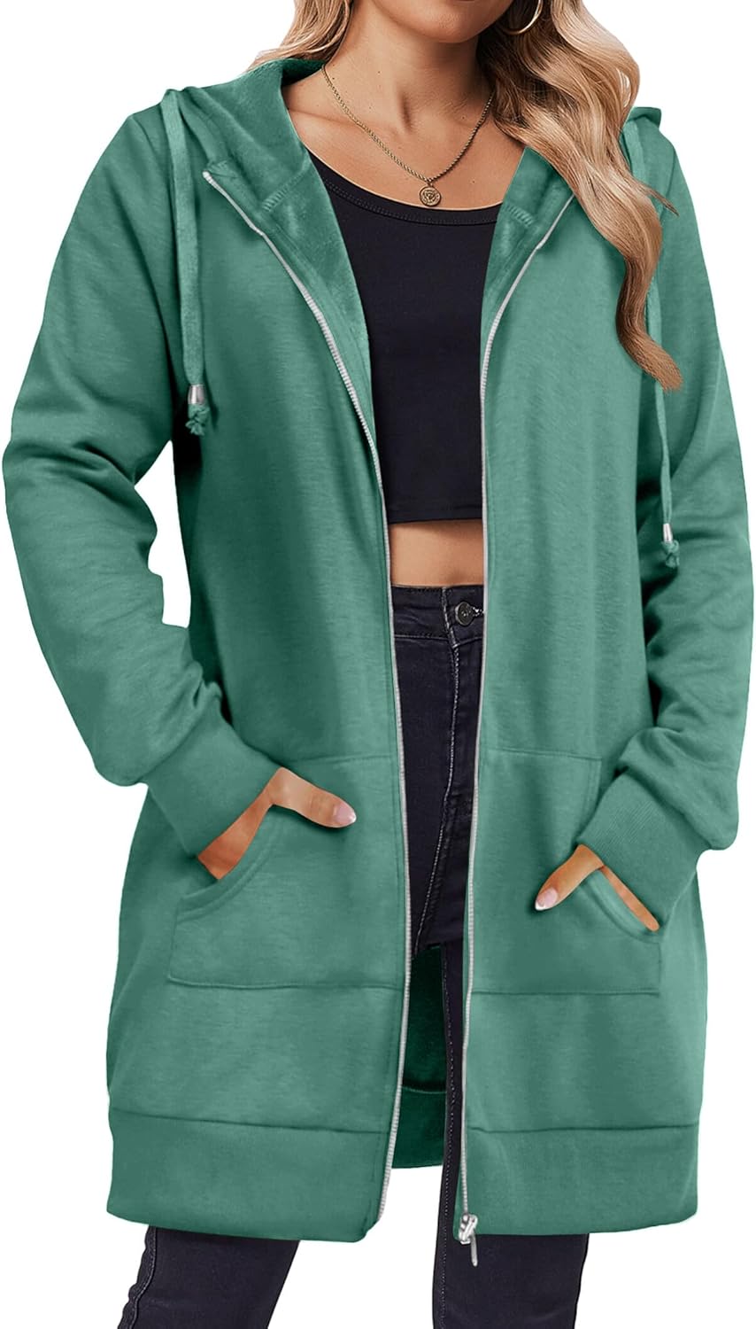 Zip Up Hoodies For Women Long Sleeve Oversized Sweatshirts Casual Lightweight Fleece Jackets With Pockets