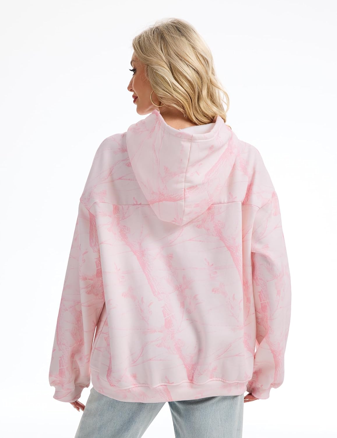 Womens Camo Hoodies Maple Leaf Print Oversized Hooded Sweatshirt Fleece Pullover Sweatshirts Long Sleeve with Pocket