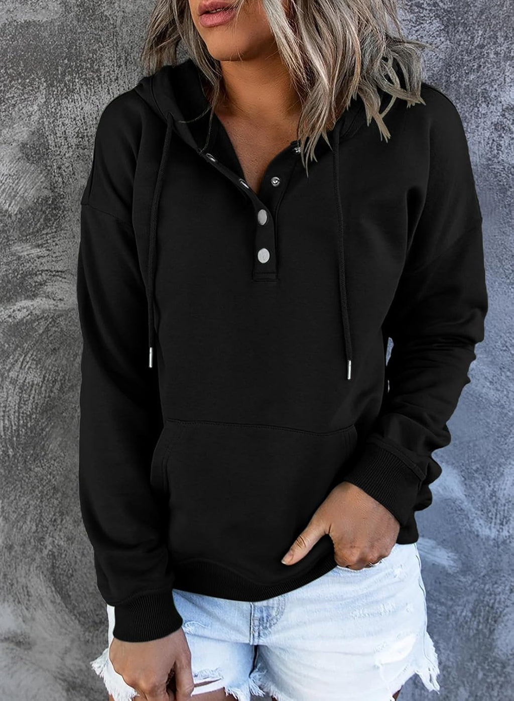 Women's Casual Hoodies Long Sleeve Solid Lightweight Pullover Tops Loose Sweatshirt with Pocket