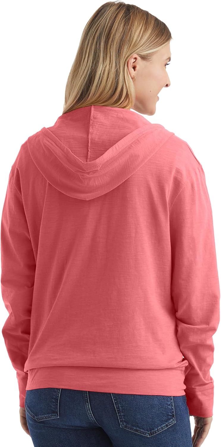 Women’s Slub Knit Full-Zip Hoodie, Textured Cotton Zip-Up T-Shirt Hoodie for Women