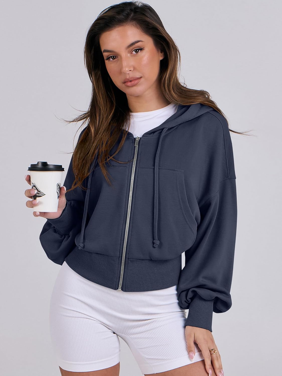 Womens Zip Up Hoodies Cropped Sweatshirts Casual Comfy Cute Zip Jackets Fashion Trendy Fall Outfits 2025 Y2K Clothes