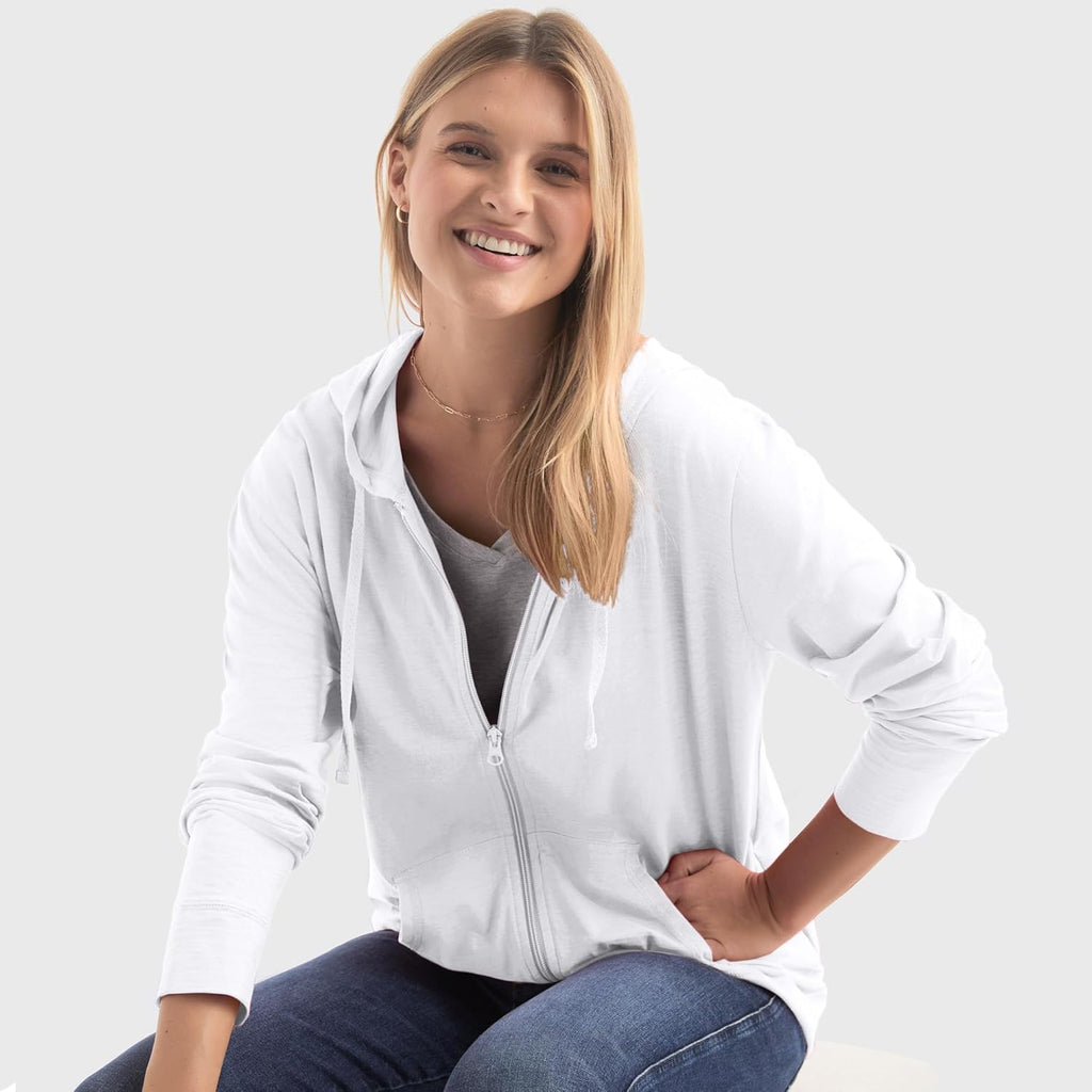 Women’s Slub Knit Full-Zip Hoodie, Textured Cotton Zip-Up T-Shirt Hoodie for Women