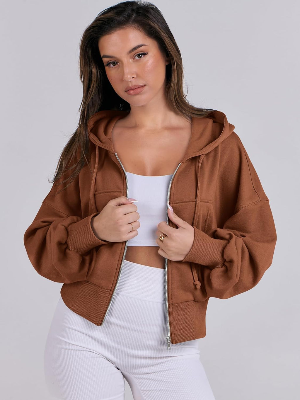 Womens Zip Up Hoodies Cropped Sweatshirts Casual Comfy Cute Zip Jackets Fashion Trendy Fall Outfits 2025 Y2K Clothes