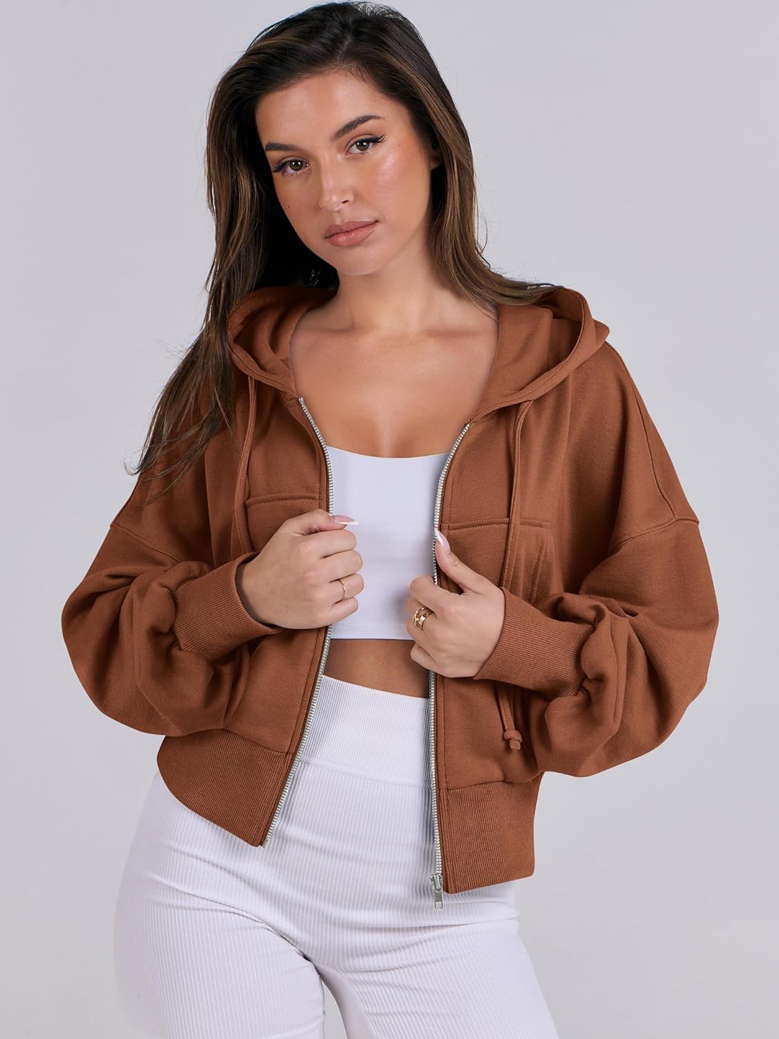 Womens Zip Up Hoodies Cropped Sweatshirts Casual Comfy Cute Zip Jackets Fashion Trendy Fall Outfits 2025 Y2K Clothes