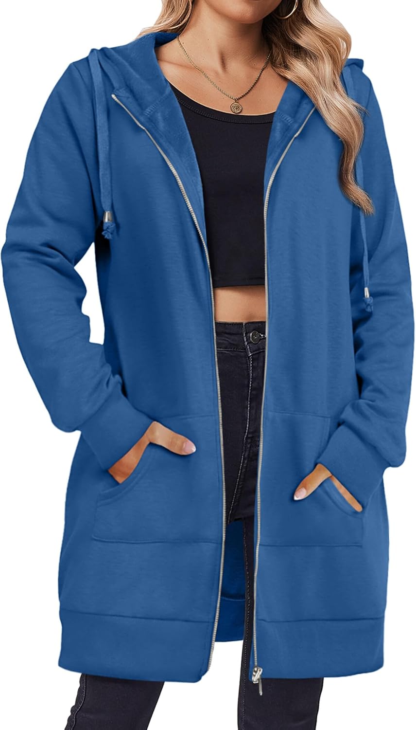Zip Up Hoodies For Women Long Sleeve Oversized Sweatshirts Casual Lightweight Fleece Jackets With Pockets
