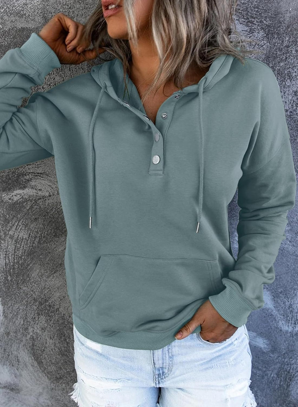 Women's Casual Hoodies Long Sleeve Solid Lightweight Pullover Tops Loose Sweatshirt with Pocket