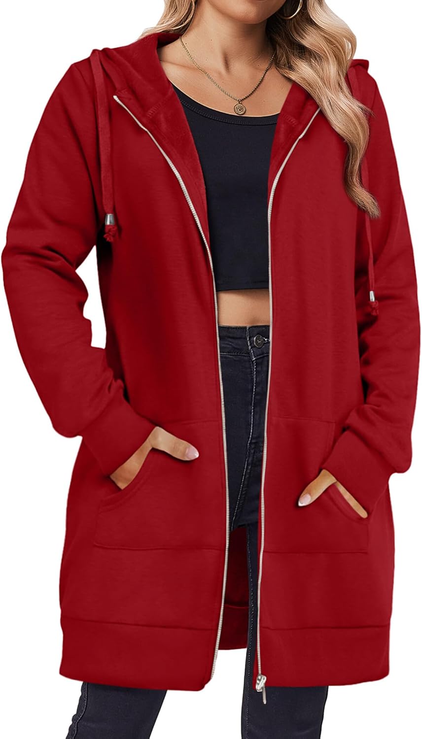 Zip Up Hoodies For Women Long Sleeve Oversized Sweatshirts Casual Lightweight Fleece Jackets With Pockets