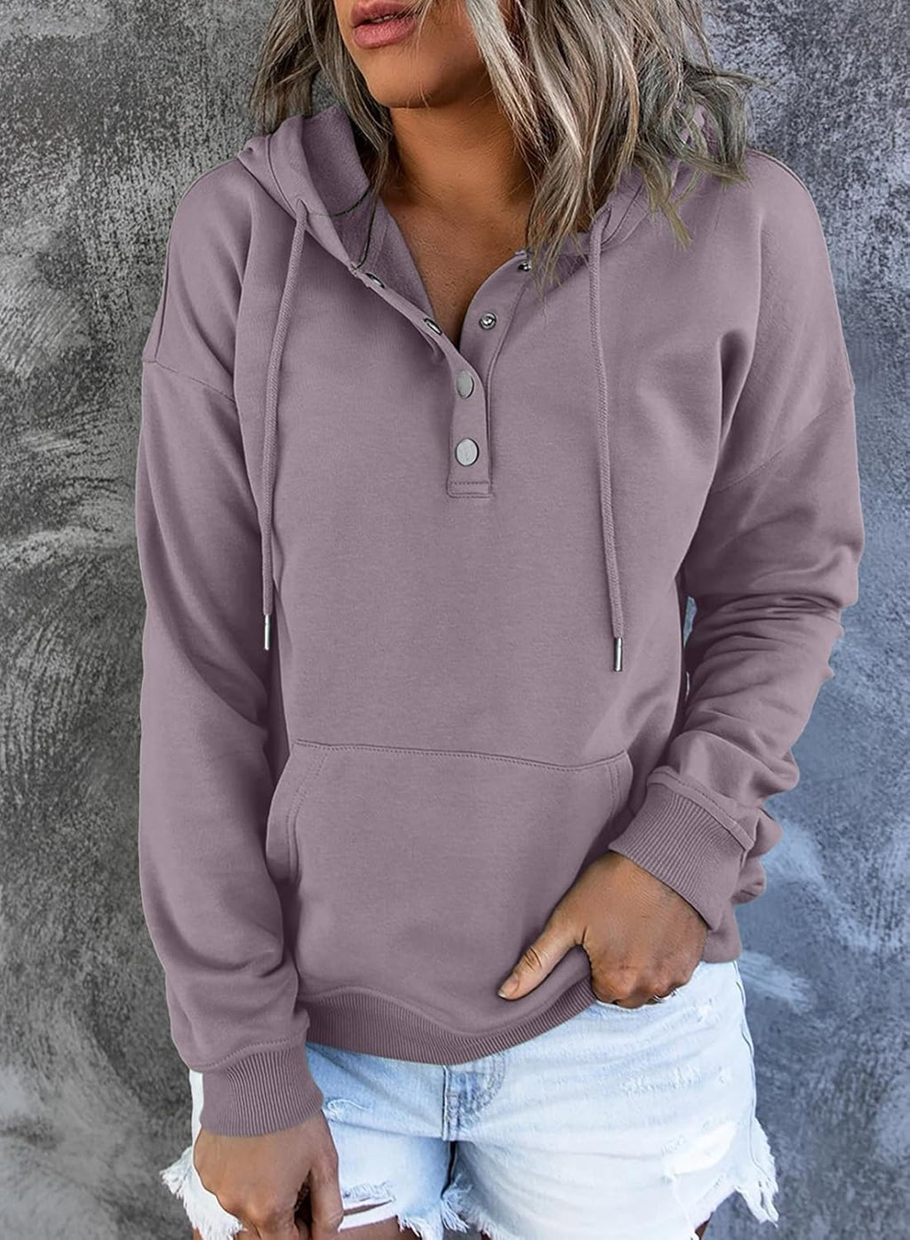 Women's Casual Hoodies Long Sleeve Solid Lightweight Pullover Tops Loose Sweatshirt with Pocket