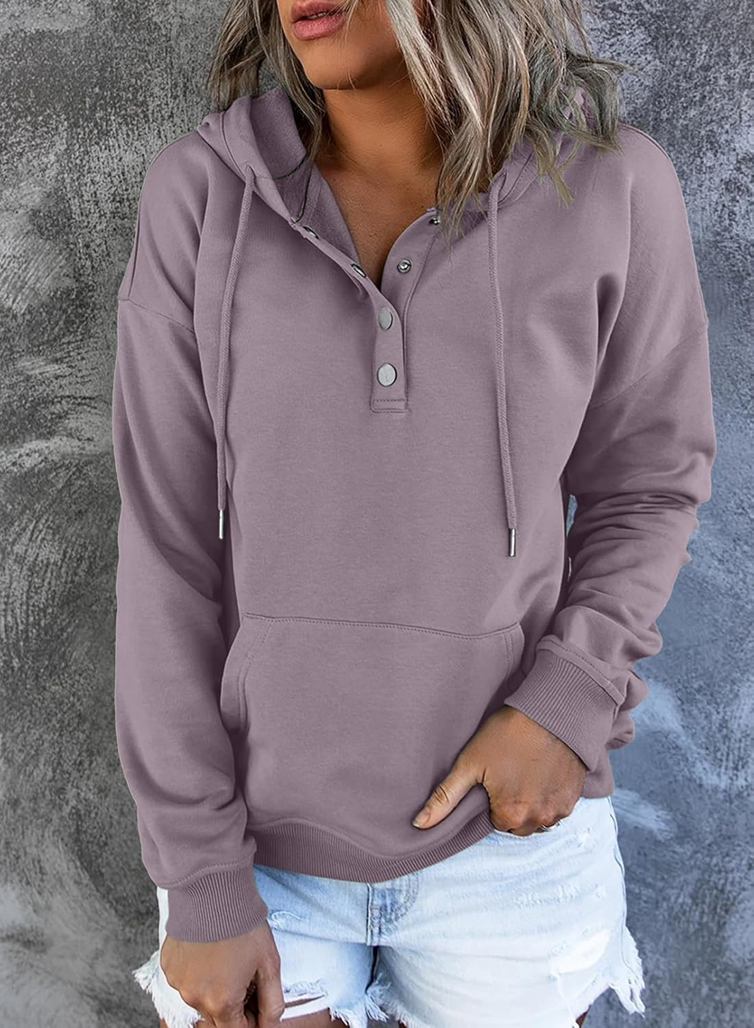 Women's Casual Hoodies Long Sleeve Solid Lightweight Pullover Tops Loose Sweatshirt with Pocket