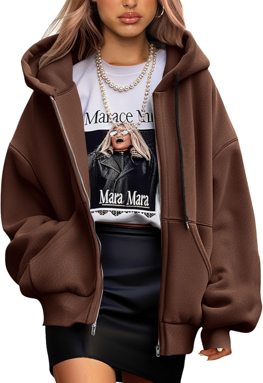 Women's 2025 Fall Oversized Hoodies Sweatshirt Long Sleeve Zip Up Pockets Loose Fit Y2K Winter Jackets Coat