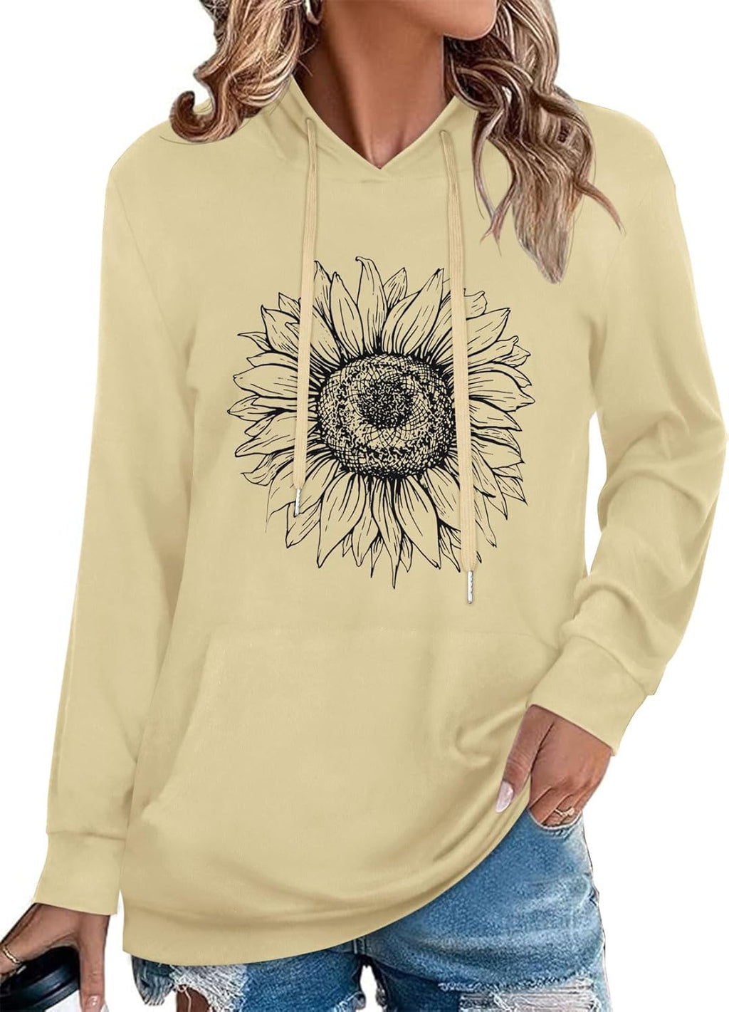 Women's Hoodies Long Sleeve Sweatshirts Drawstring Pullover Tops with Pocket Casual Loose Blouses Tunic