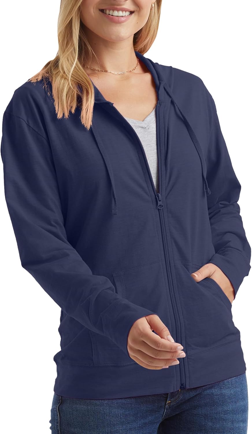 Women’s Slub Knit Full-Zip Hoodie, Textured Cotton Zip-Up T-Shirt Hoodie for Women