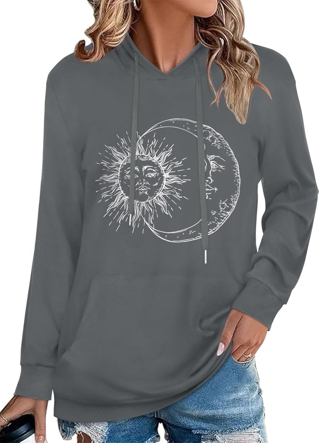 Women's Hoodies Long Sleeve Sweatshirts Drawstring Pullover Tops with Pocket Casual Loose Blouses Tunic