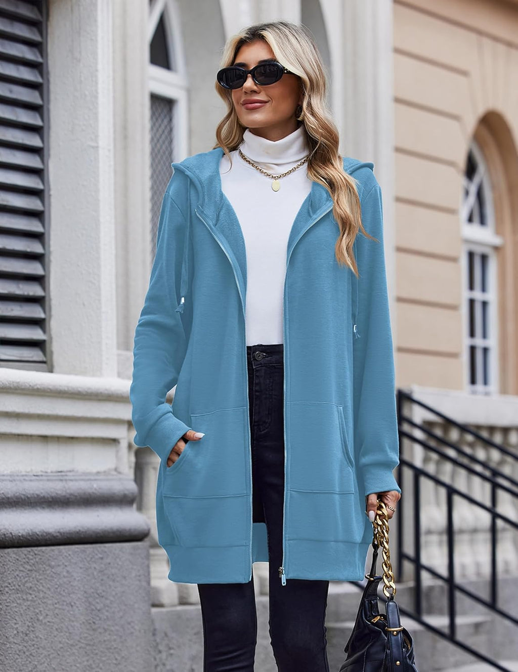 Zip Up Hoodies For Women Long Sleeve Oversized Sweatshirts Casual Lightweight Fleece Jackets With Pockets