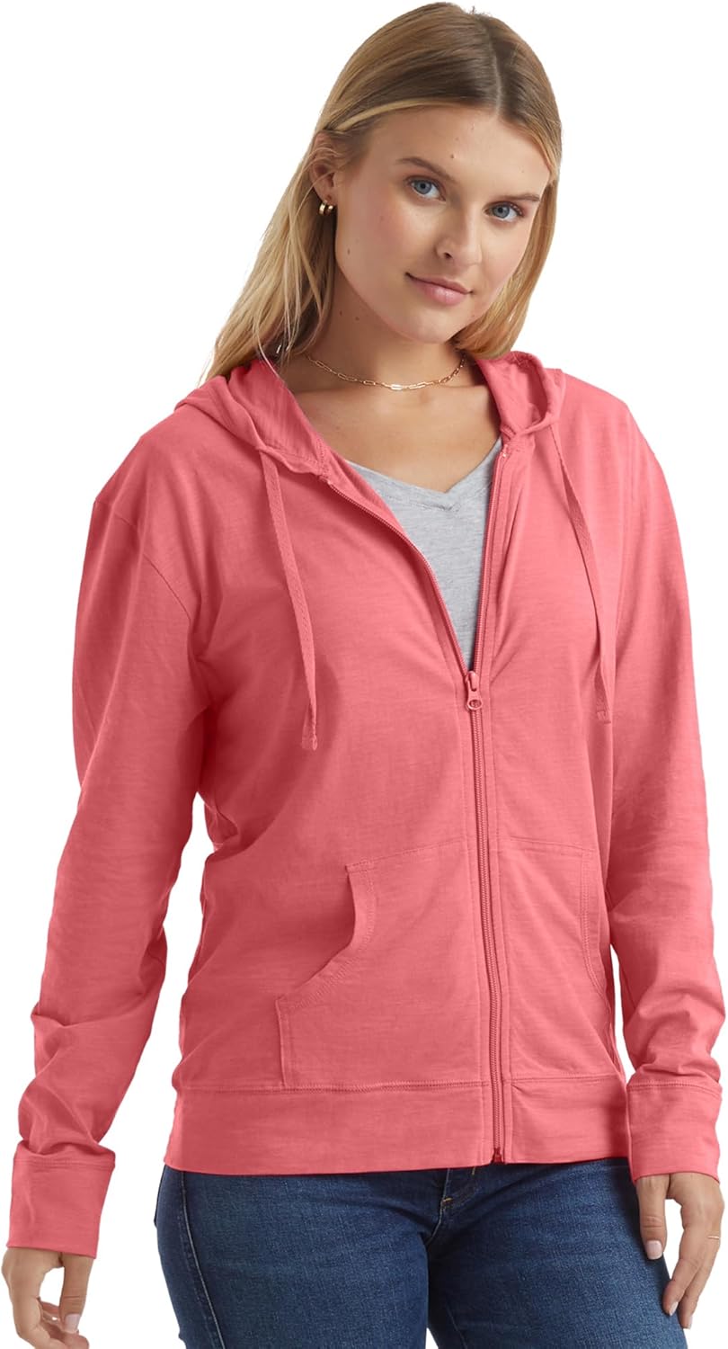 Women’s Slub Knit Full-Zip Hoodie, Textured Cotton Zip-Up T-Shirt Hoodie for Women