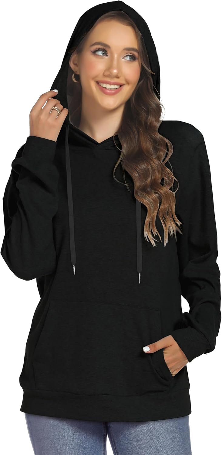 Women's Hoodies Long Sleeve Sweatshirts Drawstring Pullover Tops with Pocket Casual Loose Blouses Tunic
