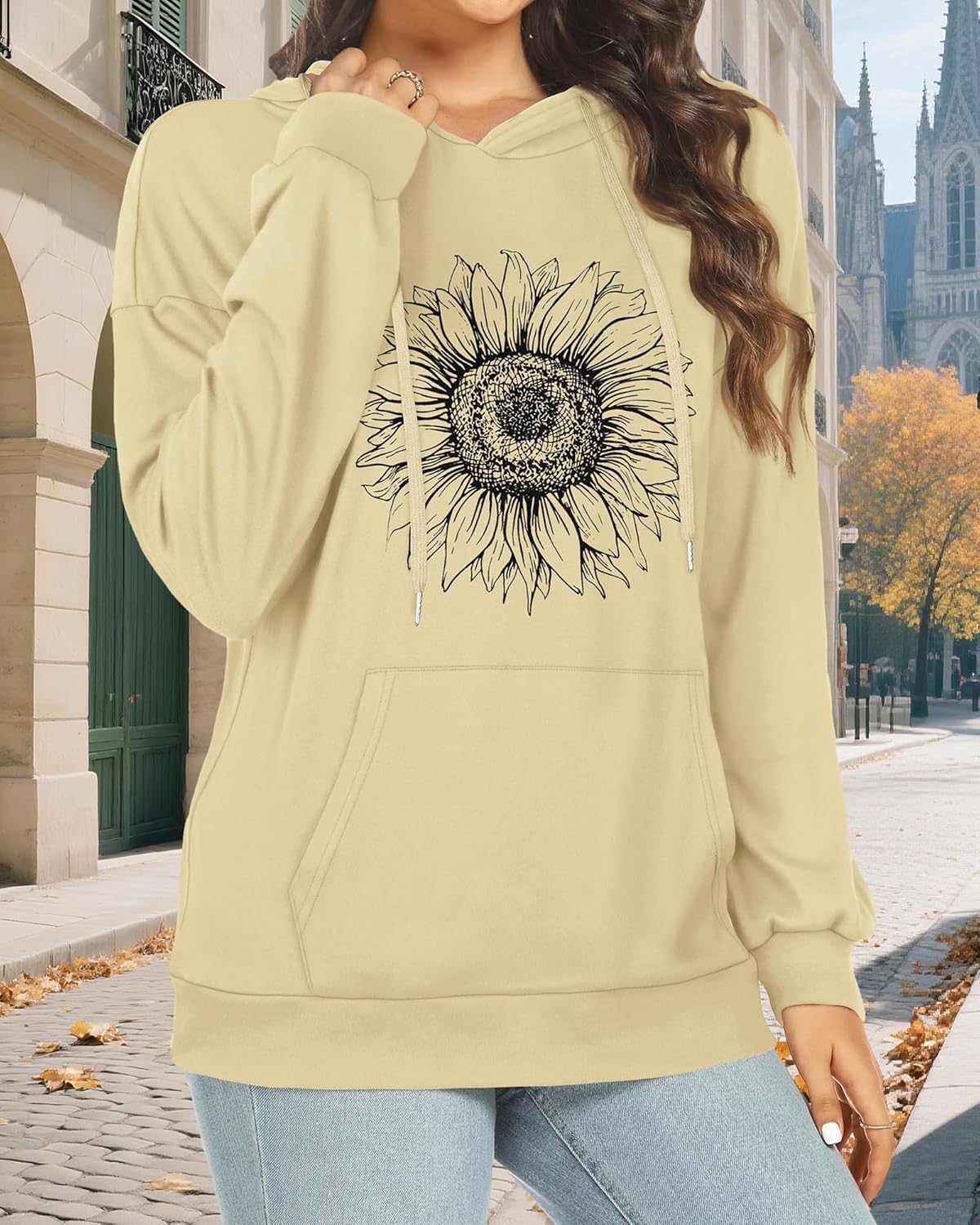 Women's Hoodies Long Sleeve Sweatshirts Drawstring Pullover Tops with Pocket Casual Loose Blouses Tunic