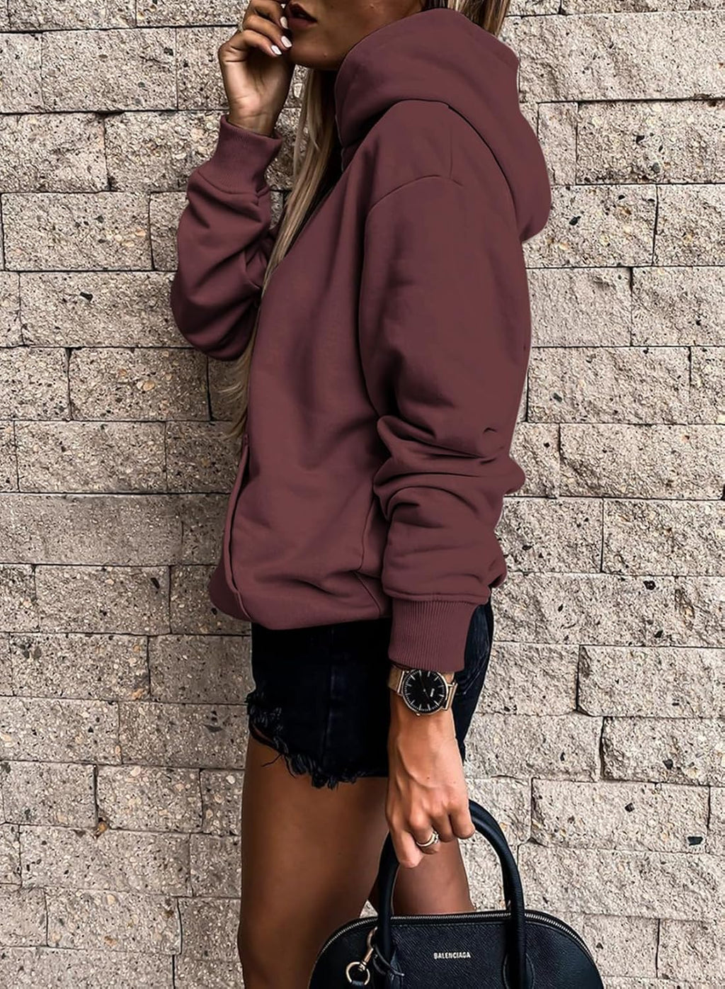 Women's Casual Hoodies Long Sleeve Solid Lightweight Pullover Tops Loose Sweatshirt with Pocket