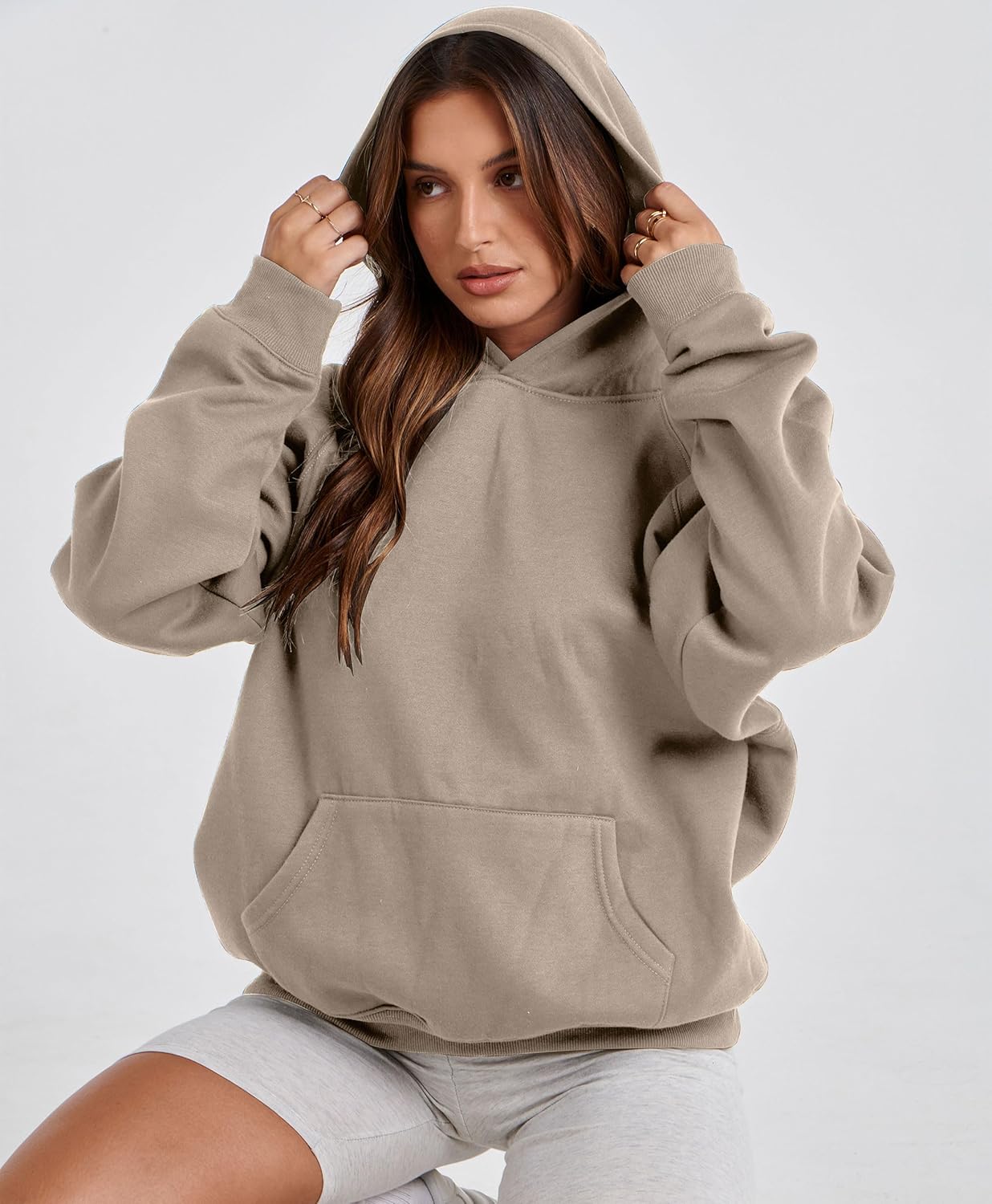 Womens Camo Hoodies Maple Leaf Print Oversized Hooded Sweatshirt Fleece Pullover Sweatshirts Long Sleeve with Pocket