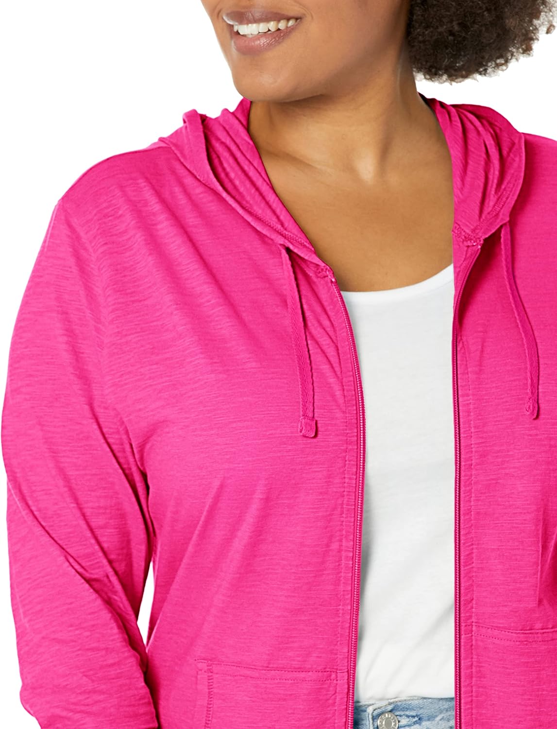 Women’s Slub Knit Full-Zip Hoodie, Textured Cotton Zip-Up T-Shirt Hoodie for Women