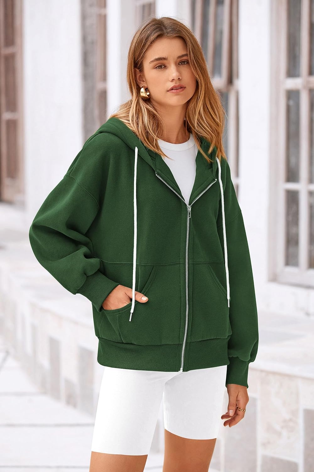 Women's 2025 Fall Oversized Hoodies Sweatshirt Long Sleeve Zip Up Pockets Loose Fit Y2K Winter Jackets Coat