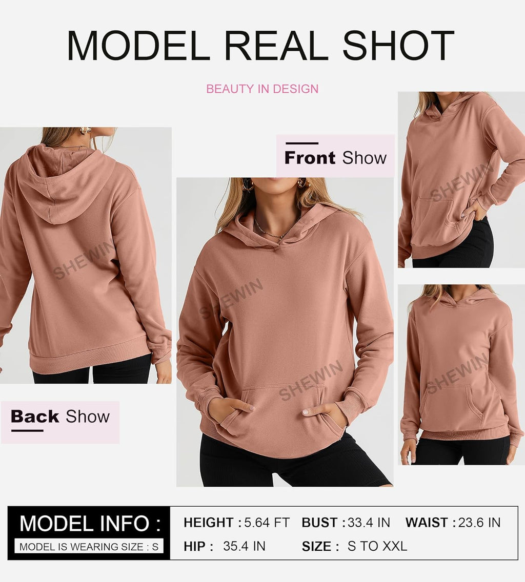 Women's Casual Hoodies Long Sleeve Solid Lightweight Pullover Tops Loose Sweatshirt with Pocket