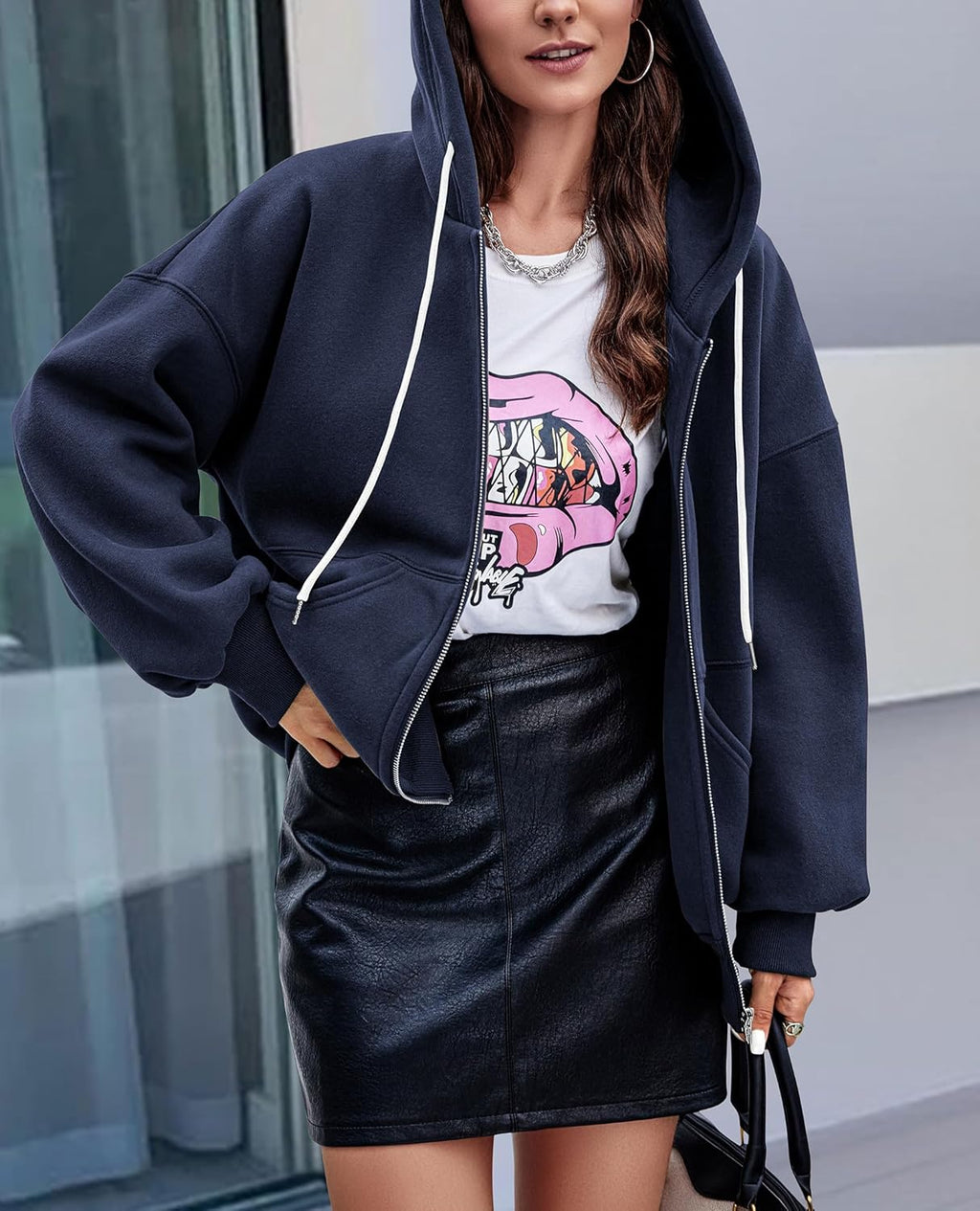 Women's 2025 Fall Oversized Hoodies Sweatshirt Long Sleeve Zip Up Pockets Loose Fit Y2K Winter Jackets Coat