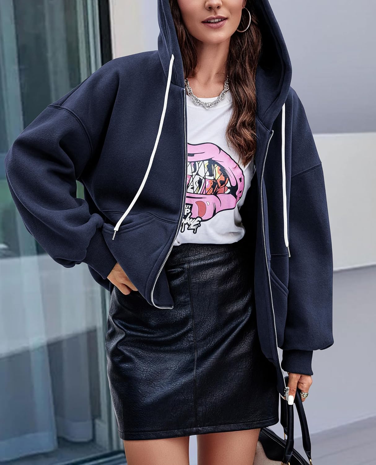 Women's 2025 Fall Oversized Hoodies Sweatshirt Long Sleeve Zip Up Pockets Loose Fit Y2K Winter Jackets Coat