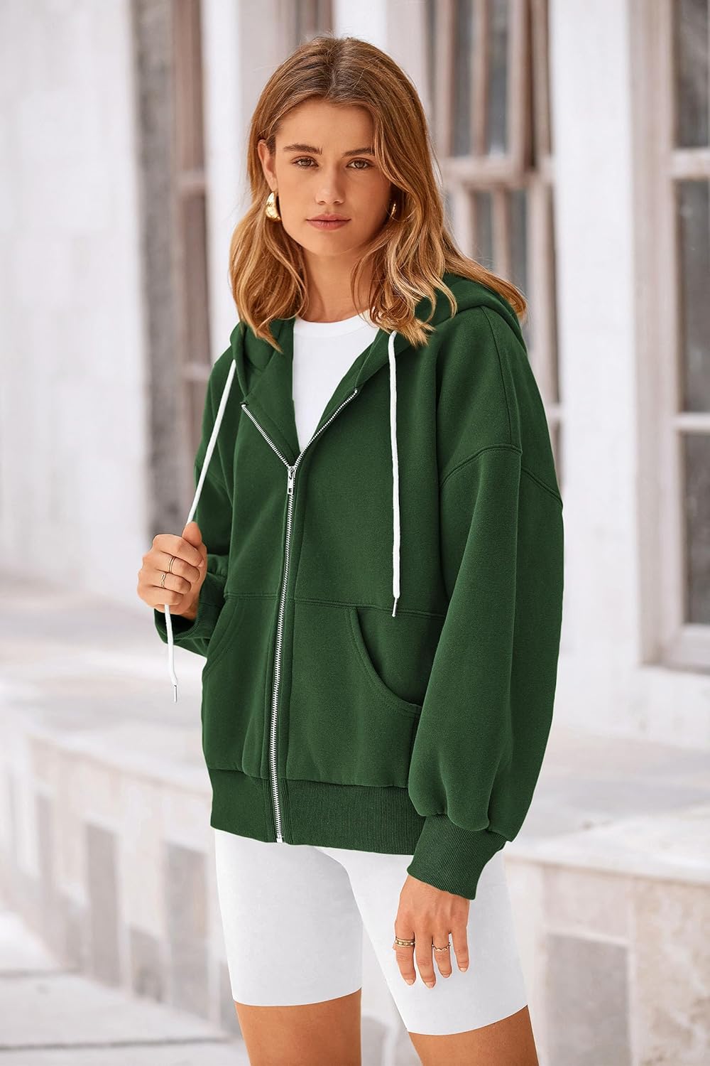 Women's 2025 Fall Oversized Hoodies Sweatshirt Long Sleeve Zip Up Pockets Loose Fit Y2K Winter Jackets Coat