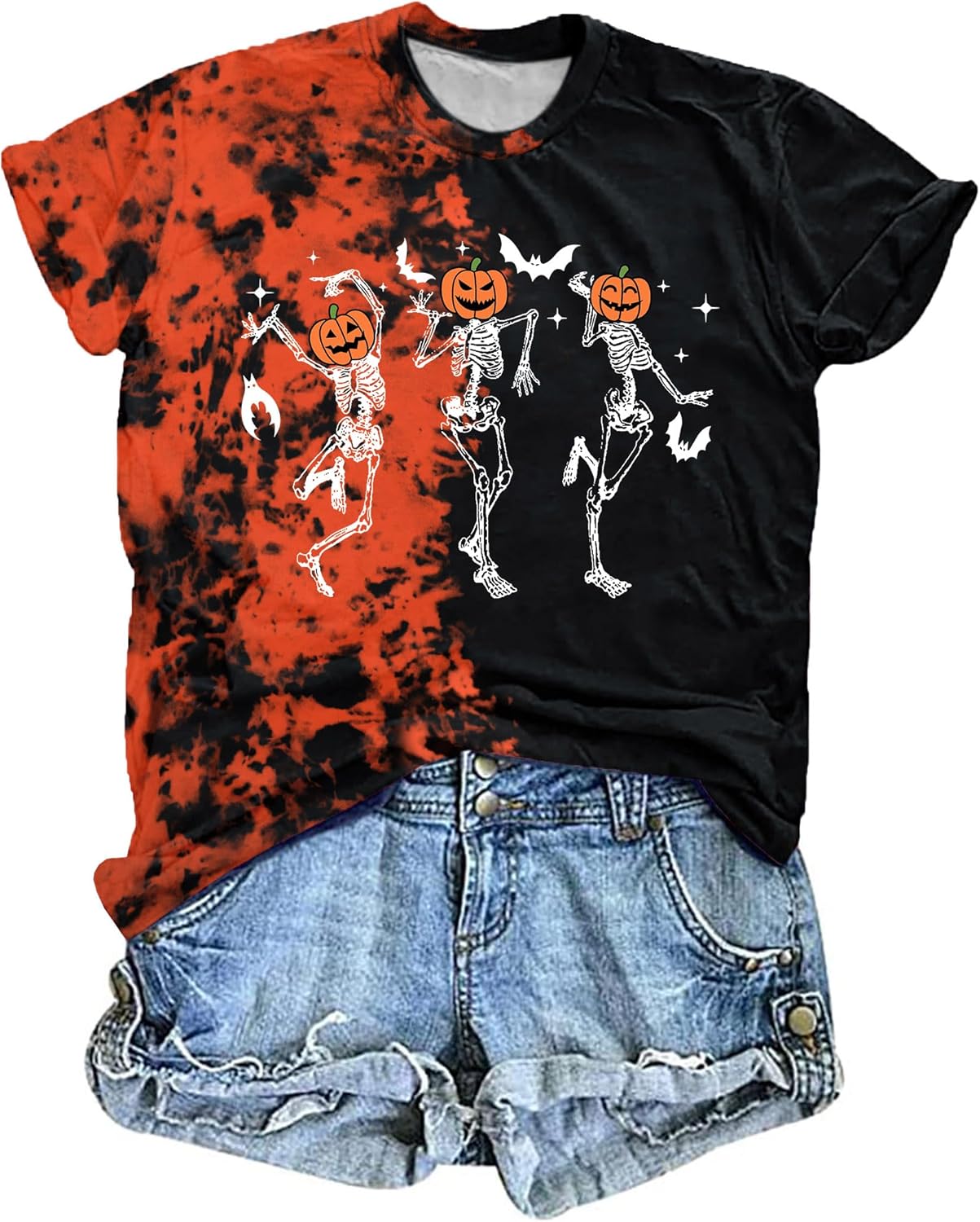 Dancing Skeleton Shirt for Women Happy Halloween T-Shirt Funny Skeleton Graphic Tees Tops Blouse Gift