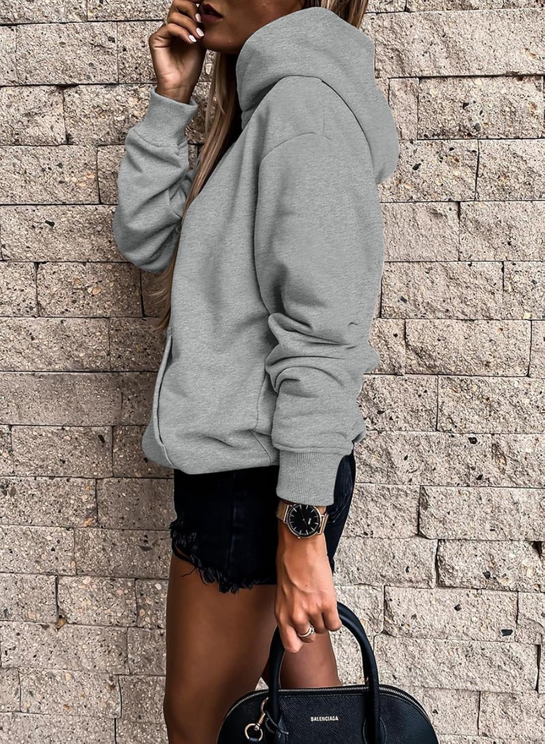 Women's Casual Hoodies Long Sleeve Solid Lightweight Pullover Tops Loose Sweatshirt with Pocket