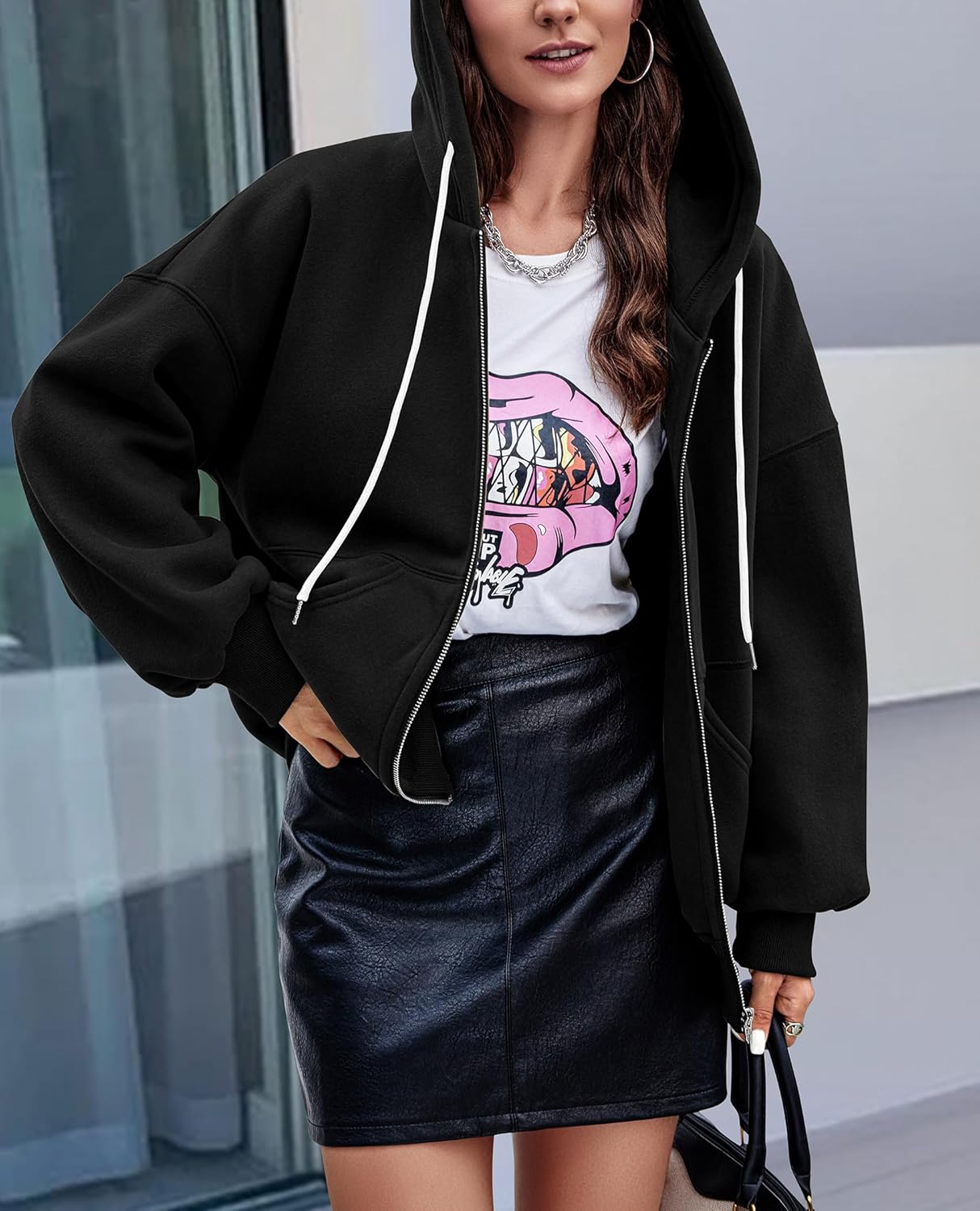 Women's 2025 Fall Oversized Hoodies Sweatshirt Long Sleeve Zip Up Pockets Loose Fit Y2K Winter Jackets Coat