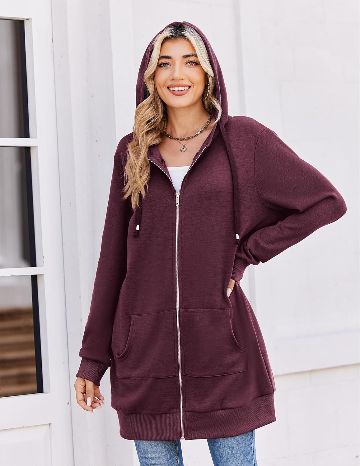 Zip Up Hoodies For Women Long Sleeve Oversized Sweatshirts Casual Lightweight Fleece Jackets With Pockets