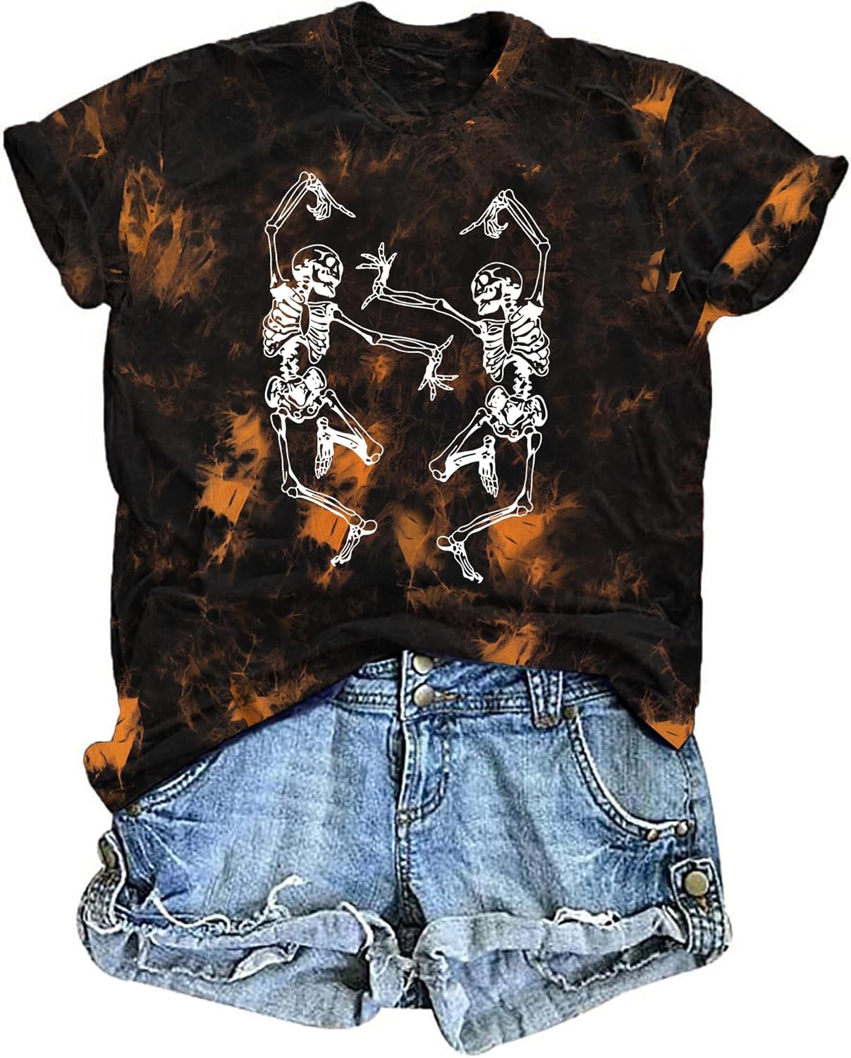Dancing Skeleton Shirt for Women Happy Halloween T-Shirt Funny Skeleton Graphic Tees Tops Blouse Gift