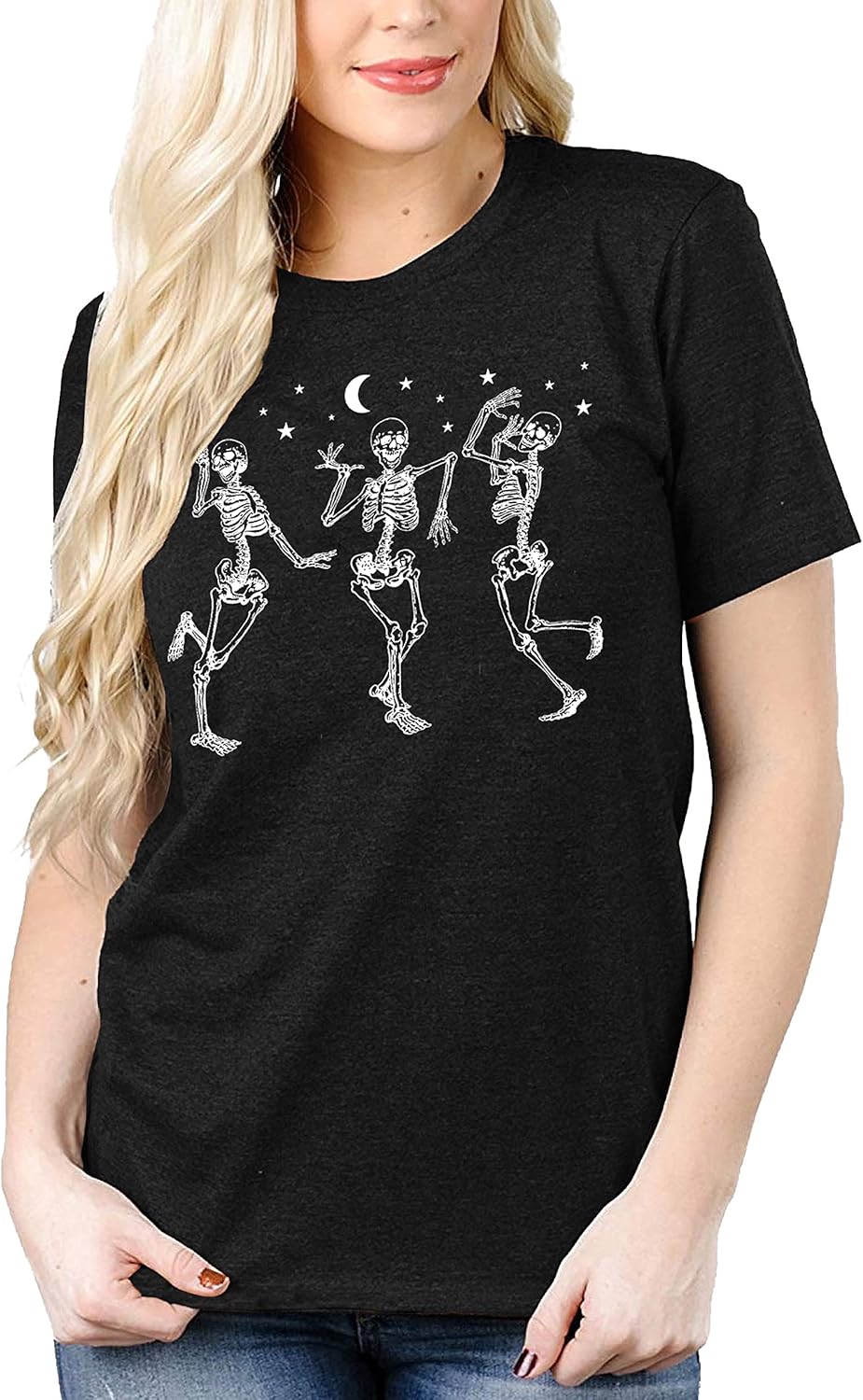 Dancing Skeleton Shirt for Women Happy Halloween T-Shirt Funny Skeleton Graphic Tees Tops Blouse Gift