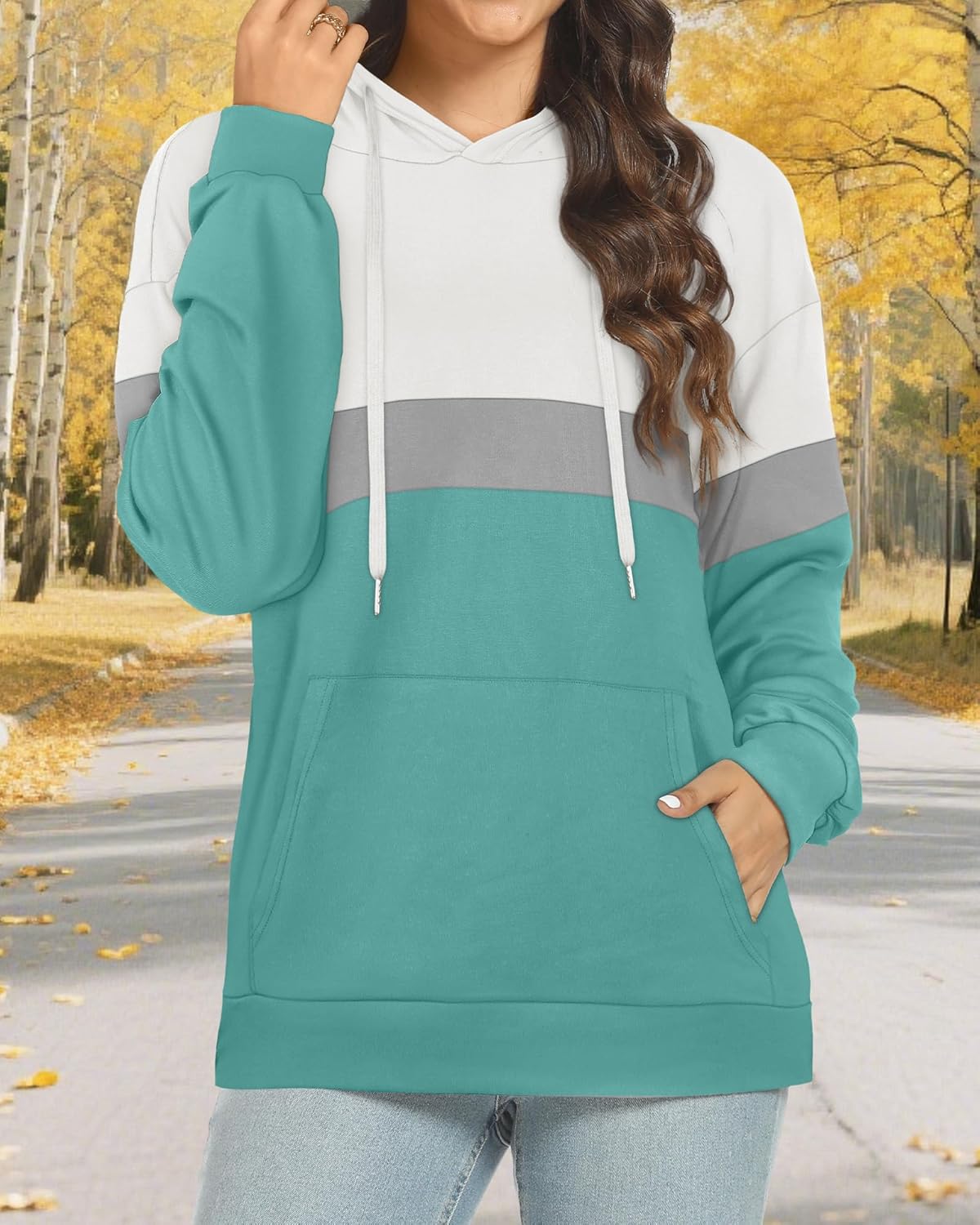Women's Hoodies Long Sleeve Sweatshirts Drawstring Pullover Tops with Pocket Casual Loose Blouses Tunic