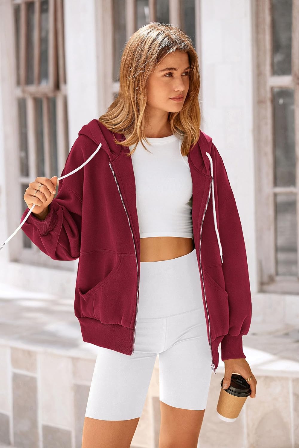 Women's 2025 Fall Oversized Hoodies Sweatshirt Long Sleeve Zip Up Pockets Loose Fit Y2K Winter Jackets Coat