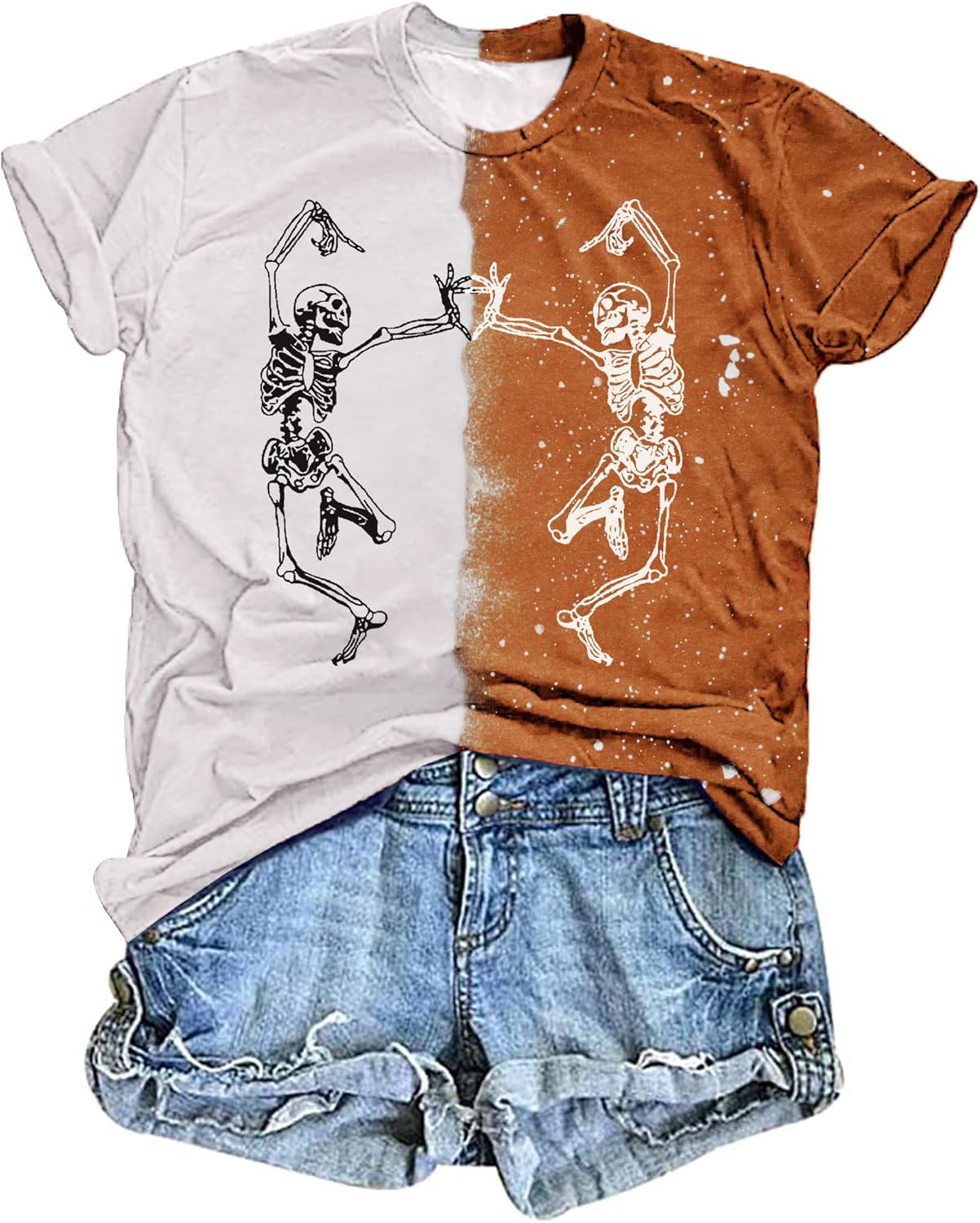 Dancing Skeleton Shirt for Women Happy Halloween T-Shirt Funny Skeleton Graphic Tees Tops Blouse Gift