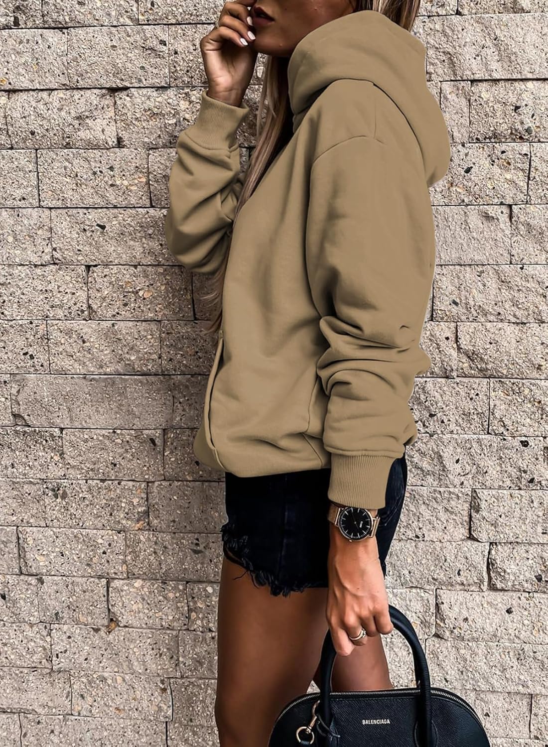 Women's Casual Hoodies Long Sleeve Solid Lightweight Pullover Tops Loose Sweatshirt with Pocket