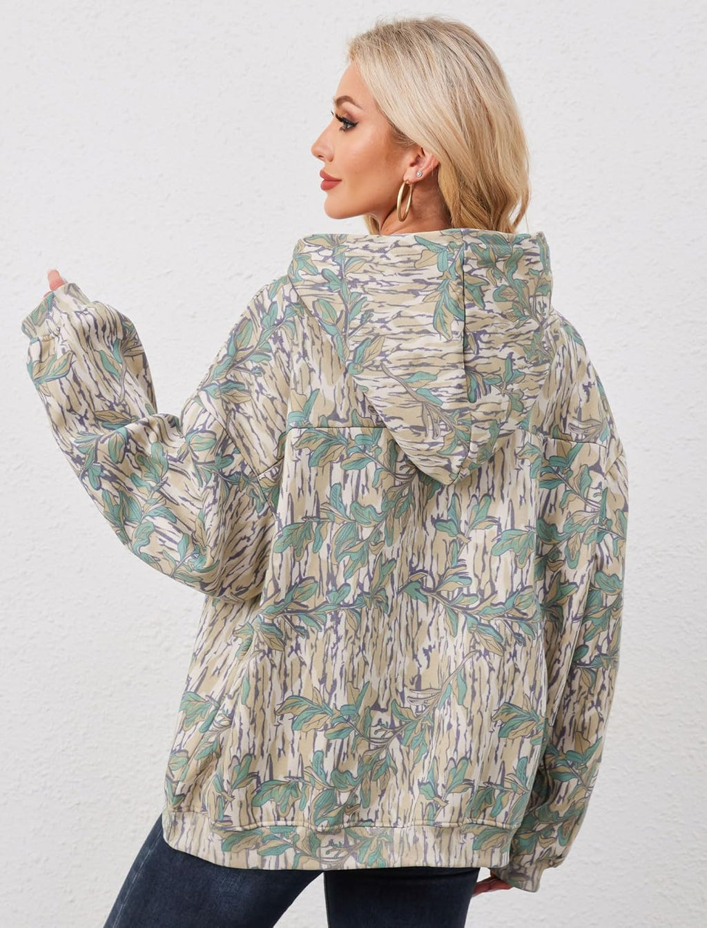 Womens Camo Hoodies Maple Leaf Print Oversized Hooded Sweatshirt Fleece Pullover Sweatshirts Long Sleeve with Pocket