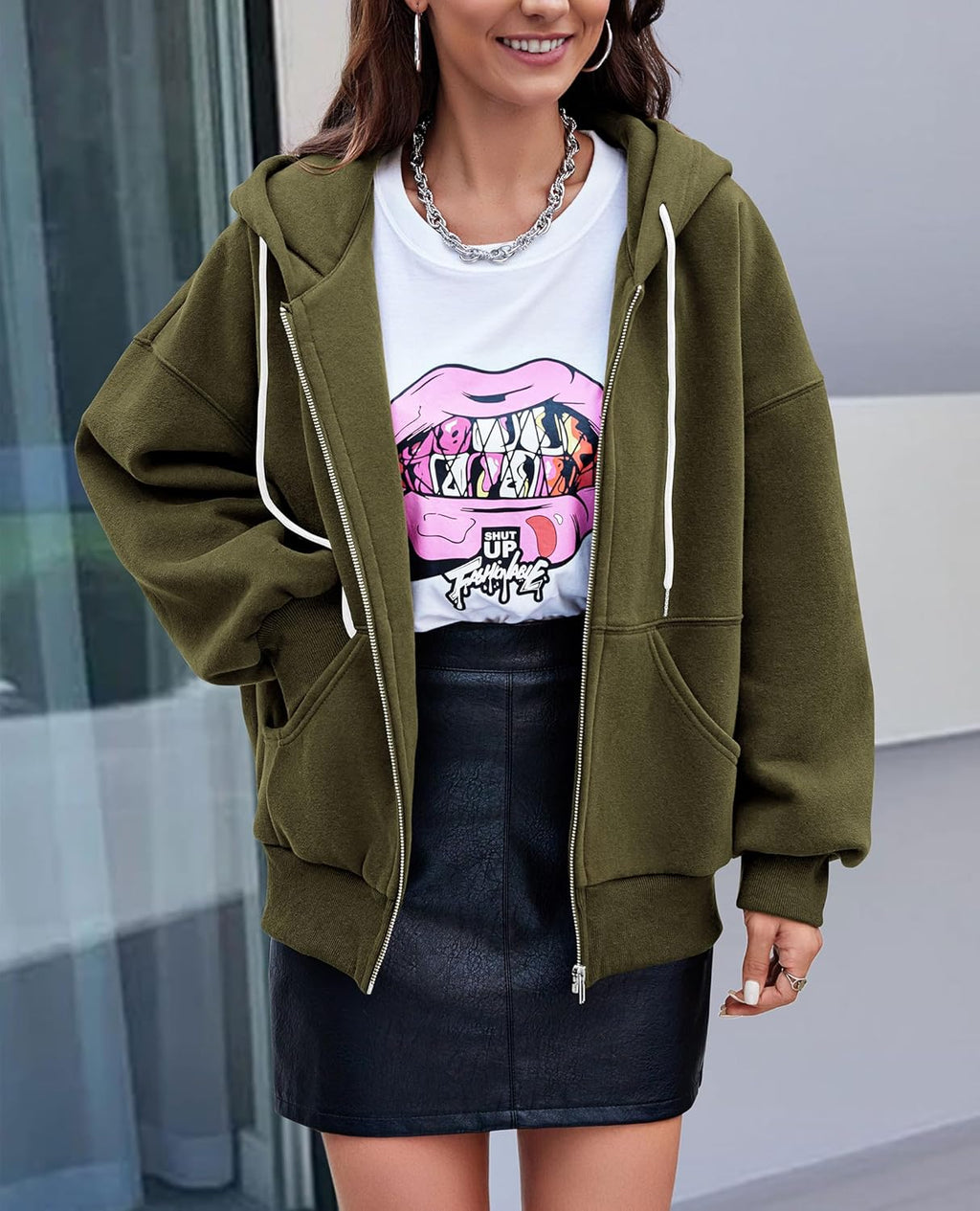 Women's 2025 Fall Oversized Hoodies Sweatshirt Long Sleeve Zip Up Pockets Loose Fit Y2K Winter Jackets Coat