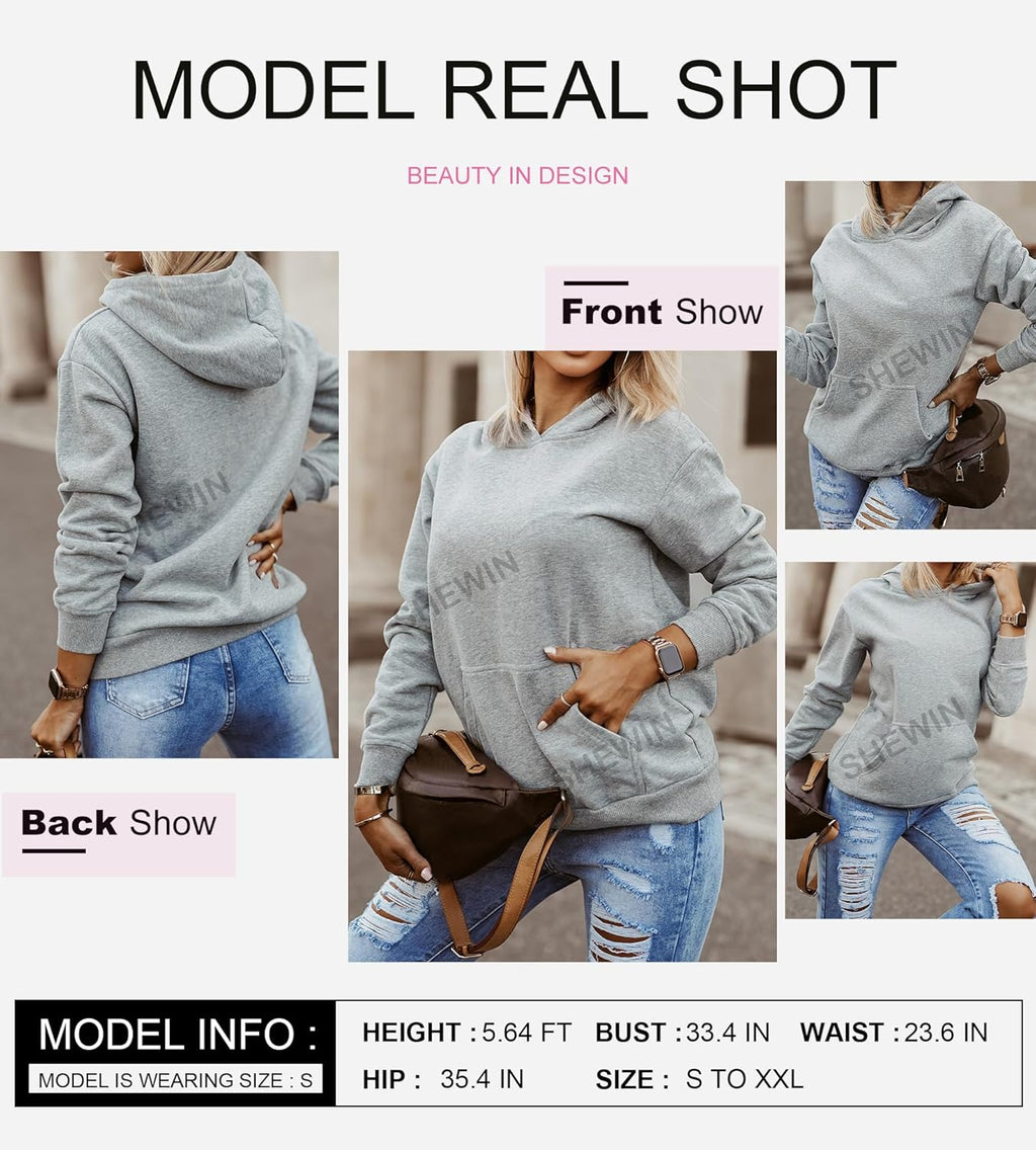 Women's Casual Hoodies Long Sleeve Solid Lightweight Pullover Tops Loose Sweatshirt with Pocket