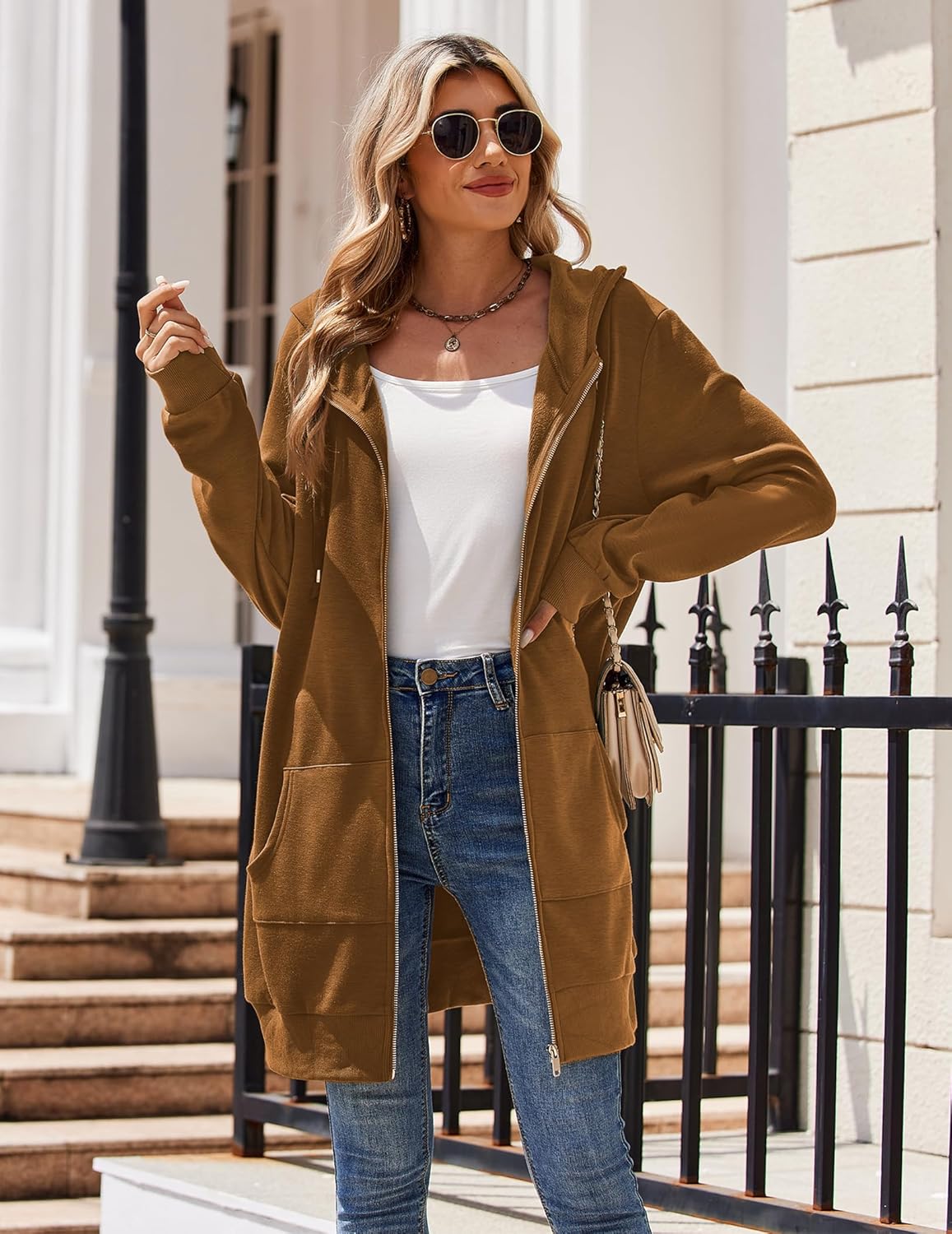 Zip Up Hoodies For Women Long Sleeve Oversized Sweatshirts Casual Lightweight Fleece Jackets With Pockets