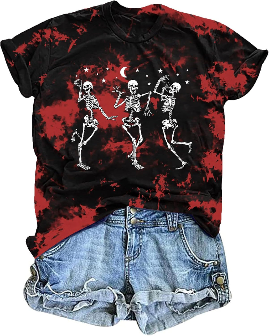 Dancing Skeleton Shirt for Women Happy Halloween T-Shirt Funny Skeleton Graphic Tees Tops Blouse Gift