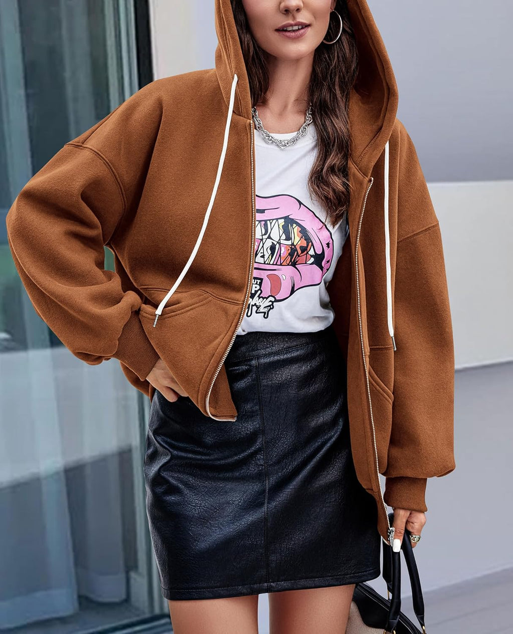 Women's 2025 Fall Oversized Hoodies Sweatshirt Long Sleeve Zip Up Pockets Loose Fit Y2K Winter Jackets Coat